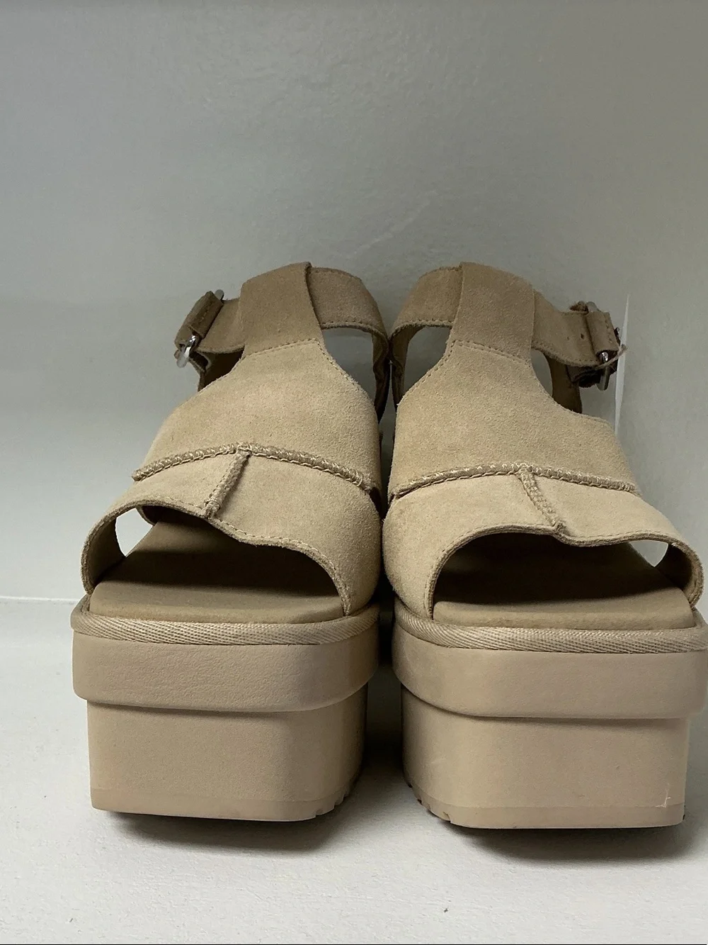 UGG Beige Suede Platform Sandal with Buckle